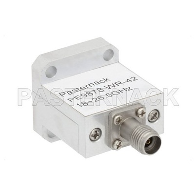 WR-42 Square Cover Flange to End Launch 2.92mm Female Waveguide to Coax Adapter Operating From 18 GHz to 26.5 GHz, K Band