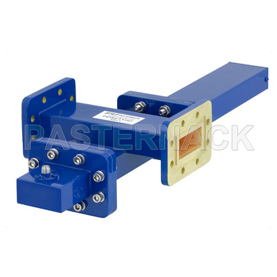 WR-137 Waveguide 50 dB Crossguide Coupler, CPR-137G Flange, SMA Female Coupled Port, 5.85 GHz to 8.2 GHz, Bronze