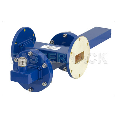 WR-137 Waveguide 20 dB Crossguide Coupler, UG-344/U Round Cover Flange, N Female Coupled Port, 5.85 GHz to 8.2 GHz, Bronze