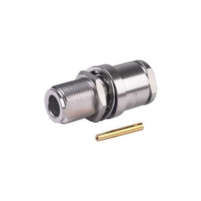 N Type Female Bulkhead Connector, Clamp/Solder Attachment for LMR-400 Cable