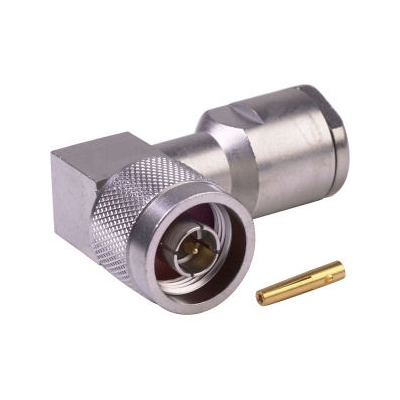 N Type Male Right Angle Connector, Crimp/Solder Attachment for LMR400 coaxial cable *Alballoy Plated Body